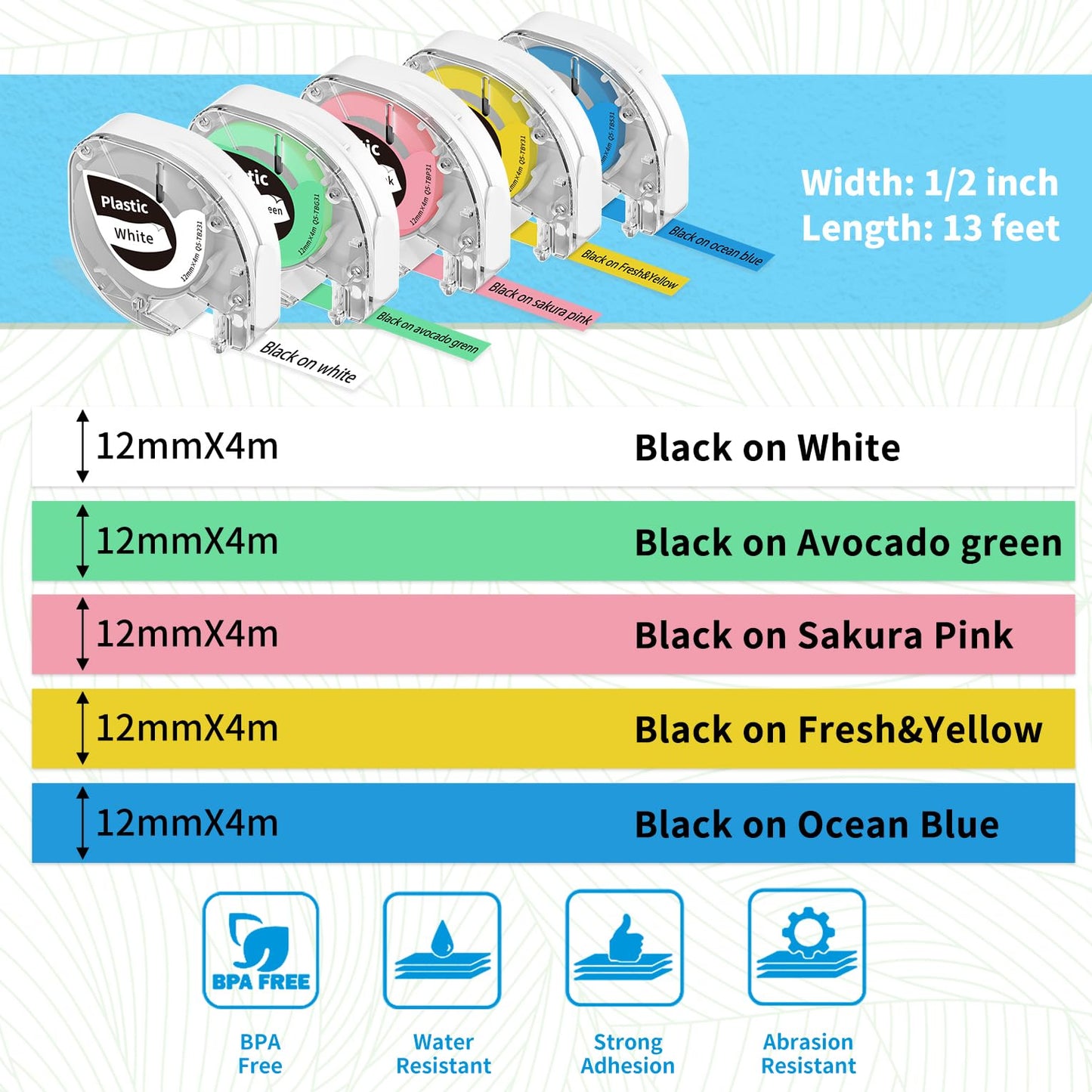 P12 Label Maker Tape Replacement for Dymo Label Maker Refills 12mm 0.47 Compatible with Dymo LetraTag 200B LT-100H, Comapatible Phomemo P12 Labels Replacement for Phomemo P12 & P12-PRO Label Maker