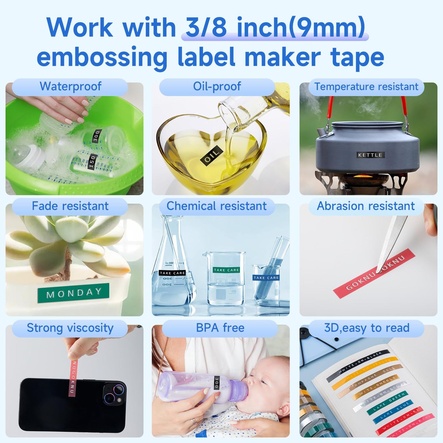 Label Maker Machine,3D Embossing Label Maker Handheld, E975 Embossed Label Maker fit for 3/8'' (9mm) Label Maker Tape, Easy to Use Label Printer,Manual Retro Labelling Machine for Home and Kitchen-Blue