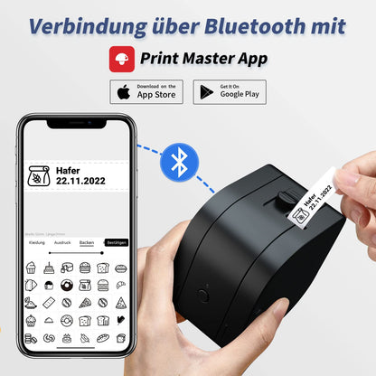 Goknu P12 Label Printer, Portable, with Bluetooth, for Adhesive Labels, Ideal for Home, School, Office, Supermarket, Date or Name Labelling, Compatible with Android and iOS, Black