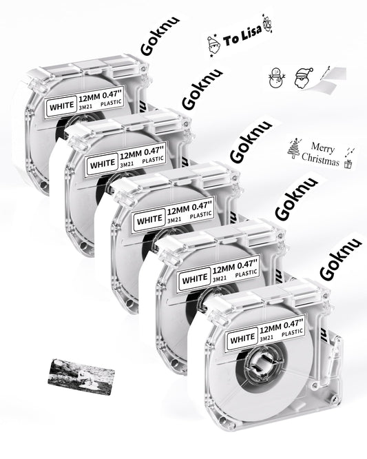 Goknu Nastro di ricambio per Brother P Touch M Tape MK221 MK 231, M960 Nastro termico compatibile con Brother PT-M95 PTM95 PT-70BM PT-65 PT-90 PT-80 PT-85 Label Maker, 12mm x 8m Nero su Bianco