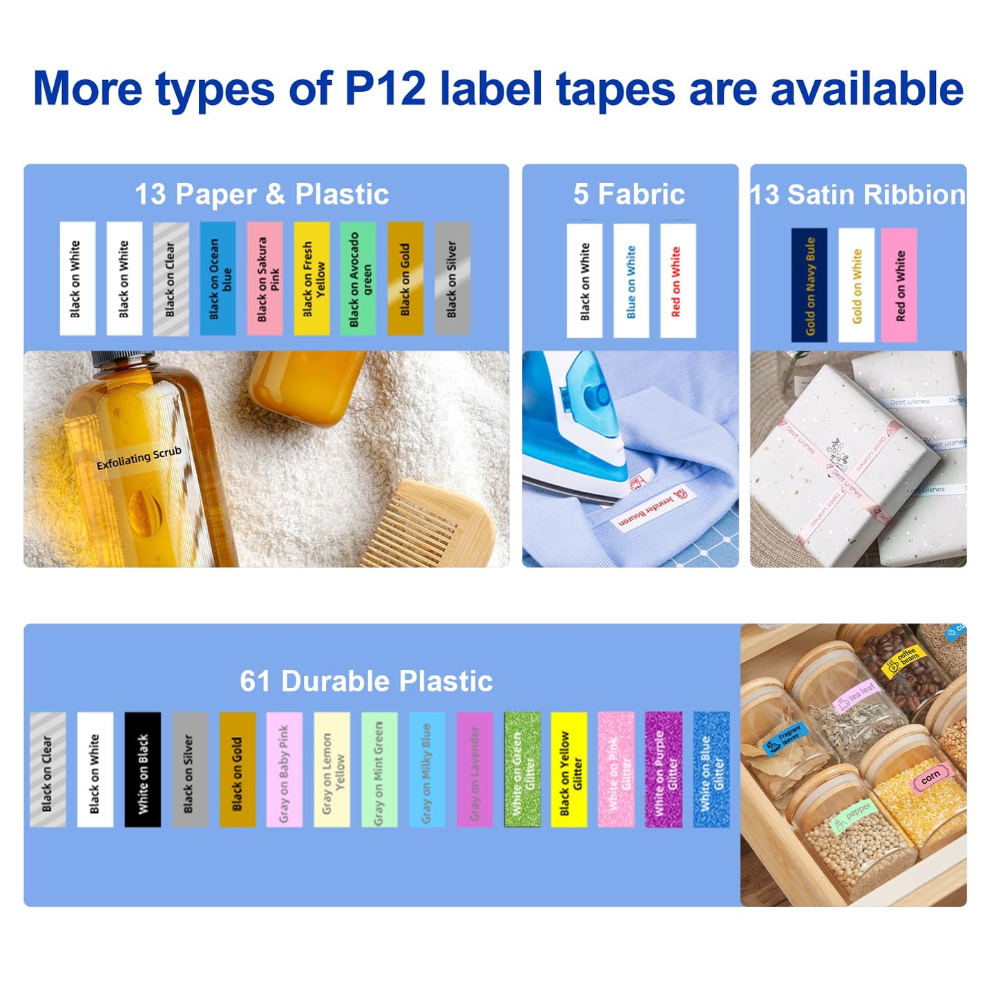 P12 Label Maker Tape Replacement for Dymo Label Maker Refills 12mm 0.47 Compatible with Dymo LetraTag 200B LT-100H, Comapatible Phomemo P12 Labels Replacement for Phomemo P12 & P12-PRO Label Maker