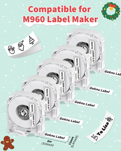 Goknu Ruban adhésif de rechange pour Brother P Touch M Tape MK221 MK221sbz MK231, M960 compatible avec Brother PT-M95 PTM95 PT-70BM PT-65 PT-90 PT-80 PT-85 Label Maker, 12 mm x 8 m Noir sur blanc