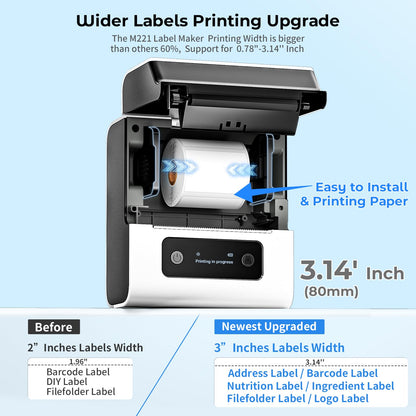 Goknu M221 Address Label Maker, Barcode Label Printer, Bluetooth Thermal Label Printer for Address, Small Business, Crafts, Clothing, Easy to Intall, with 3 Roll Paper Set