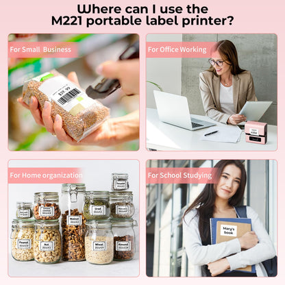 M221 Label Maker -3Inch Pink Label Maker, Upgrade Portable Bluetooth Thermal Label Printer for Small Business, Crafts, Clothing, Food Ingredient, Easy to Intall, for Phone&PC, with 3 Roll Paper Set