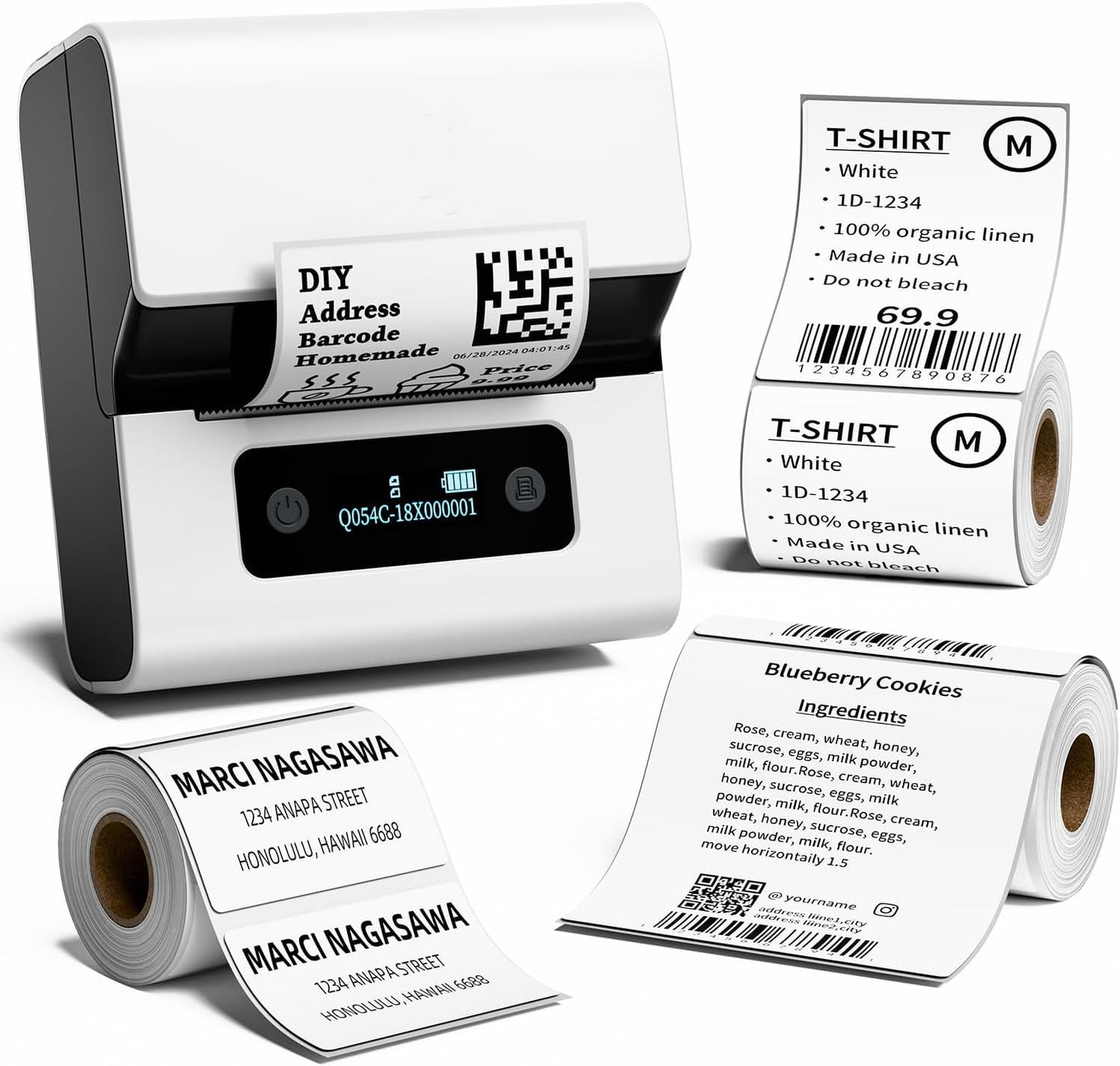 Goknu M221 Address Label Maker, Barcode Label Printer, Bluetooth Thermal Label Printer for Address, Small Business, Crafts, Clothing, Easy to Intall, with 3 Roll Paper Set