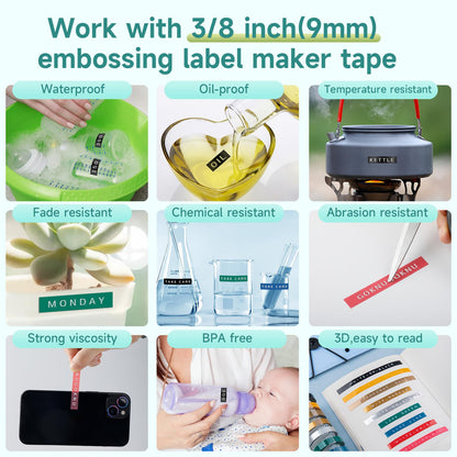 Label Maker Machine,E975 Embossed Label Maker,Embossing Label Makers with 6 Label Maker Tape 3/8''(9mm),3D Label Printer Machine Handheld,Old Style Embossing Labeller for Home Gift and DIY-Green