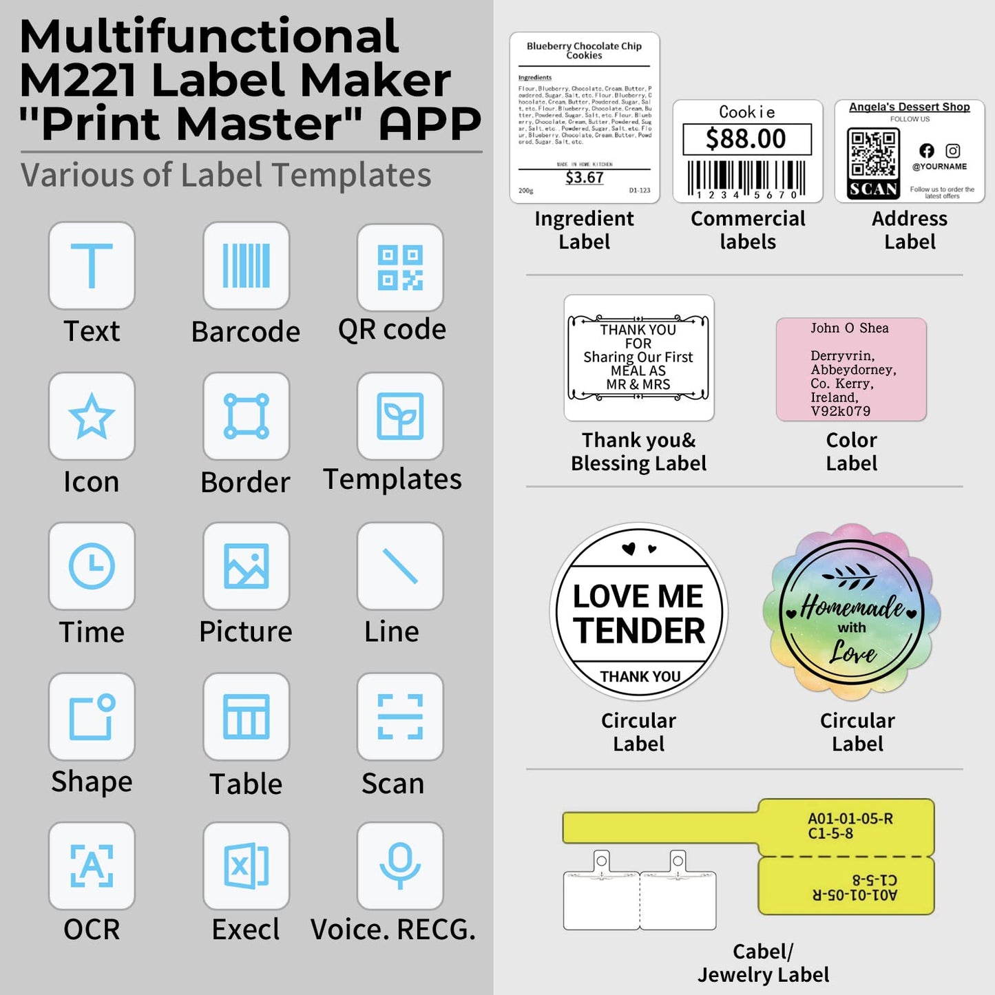 Goknu M221 Label Maker -Upgrade 3Inch Address Label Maker, Barcode Label Printer, Bluetooth Thermal Label Printer for Small Business, Mailing, Crafts, for Phone&PC, with 3 Roll Paper Set