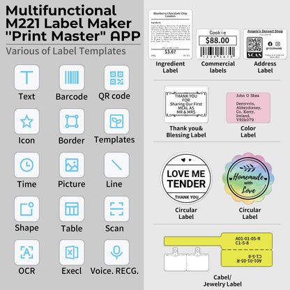 Goknu M221 Label Maker -Upgrade 3Inch Address Label Maker, Barcode Label Printer, Bluetooth Thermal Label Printer for Small Business, Mailing, Crafts, for Phone&PC, with 3 Roll Paper Set