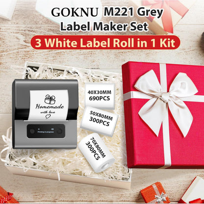 Goknu M221 Label Maker -Upgrade 3Inch Address Label Maker, Barcode Label Printer, Bluetooth Thermal Label Printer for Small Business, Mailing, Crafts, for Phone&PC, with 3 Roll Paper Set