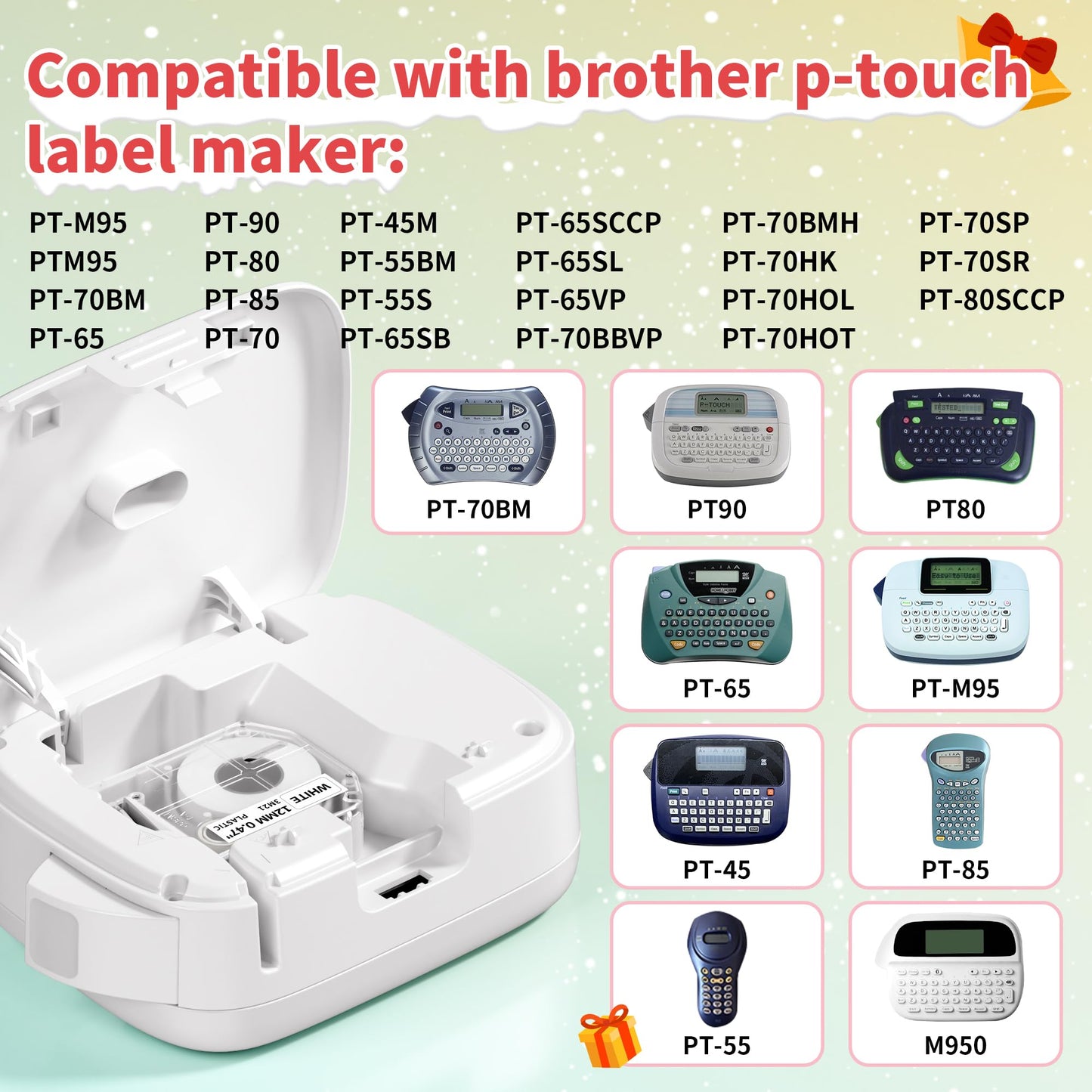 Goknu Nastro di ricambio per Brother P Touch M Tape MK221 MK 231, M960 Nastro a trasferimento termico compatibile con Brother PT-M95 PTM95 PT-70BM PT-65 Label Maker, 12 mm x 4 m Nero su 6 colori